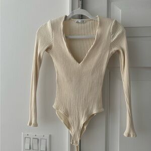 Zara Off-White Ribbed Knit Top